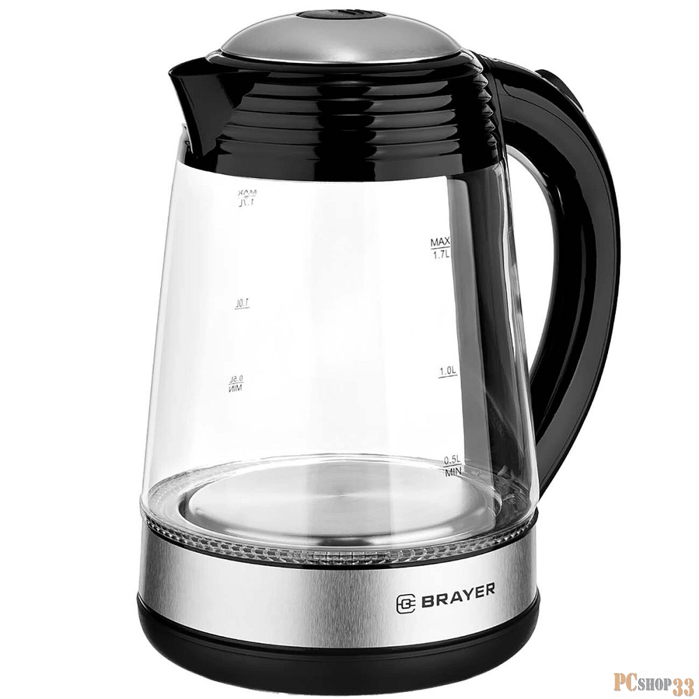 Электрический чайник BRAYER, 2200 Вт, 1,7 л, высококач.стекло, подсвет, автоотключ при закип