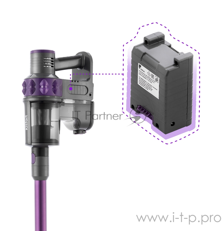 Вертикальный пылесос Kitfort Мощность 150 Вт.Пылесборник 1 л.Время зарядки 4,5 ч.