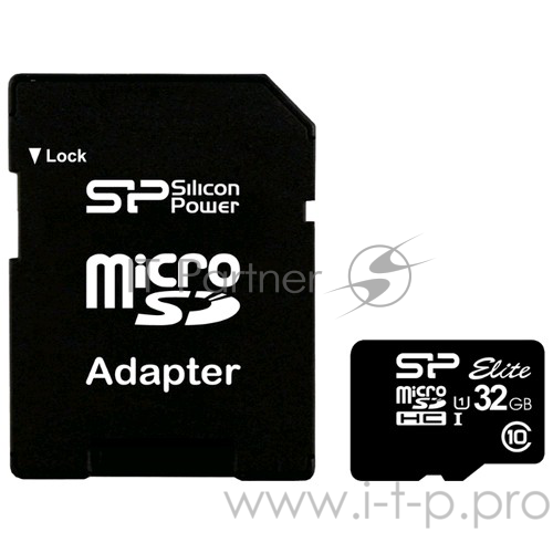Карта памяти 32ГБ Silicon Power Elite SP032GBSTHBU1V10-SP microSD HC UHS-I Class10 + адаптер