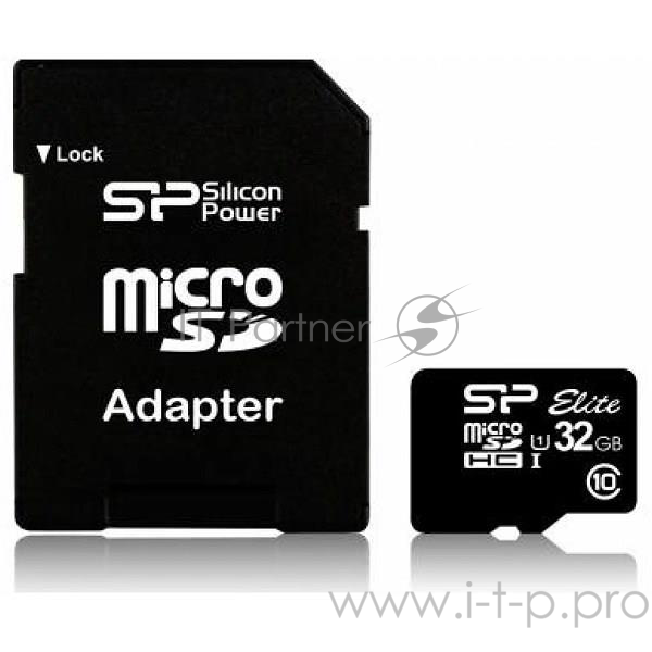 Карта памяти 32ГБ Silicon Power Elite SP032GBSTHBU1V10-SP microSD HC UHS-I Class10 + адаптер