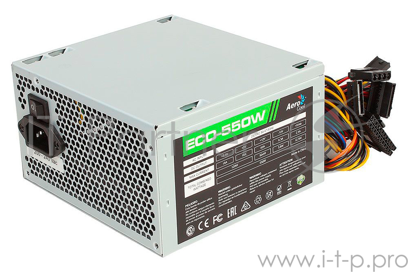Дубль артикула 9771183 Блок питания Aerocool ATX 550W ECO-550 (24+4+4pin) 120mm fan 4xSATA RTL