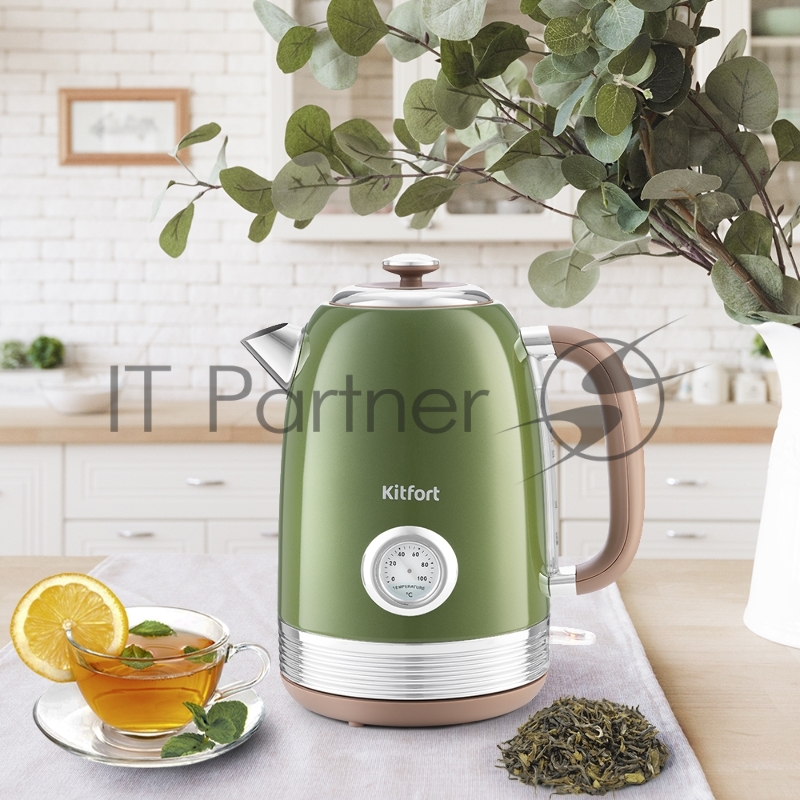 Чайник электрический Kitfort KT-6110 1.7л. 2200Вт зеленый (корпус: нержавеющая сталь)