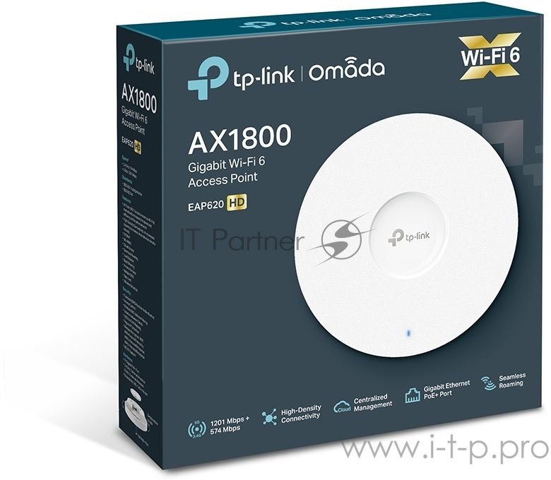 Точка доступа 11AX dual-band ceiling access point, up to 1200 Mbit / s at 5 GHz and up to 574 Mbit / s at 2.4 GHz, 1 10/100/1000Mbps LAN port, support PoE 802.3at standard, support BSS coloring, Seamless Roaming, Mesh, Band Steering, Airtime Fairnes