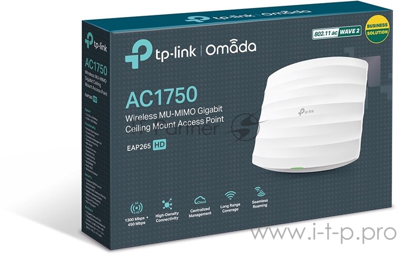 Потолочная гигабитная точка доступа AC1750 Wireless MU-MIMO Gigabit Ceiling Mount Access Point, 450Mbps at 2.4GHz + 1300Mbps at 5GHz, 802.11a/b/g/n/ac wave 2, High Density, Seamless roaming 802.11k/v, Beamforming, Airtime Fairness, MU-MIMO, 802.3af/a