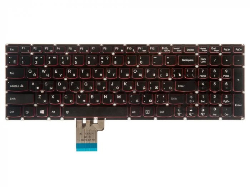 Клавиатура для ноутбука Lenovo IdeaPad Y50, Y50-70, Y50-80 черная, без рамки, с подсветкой, Lenovo, русская