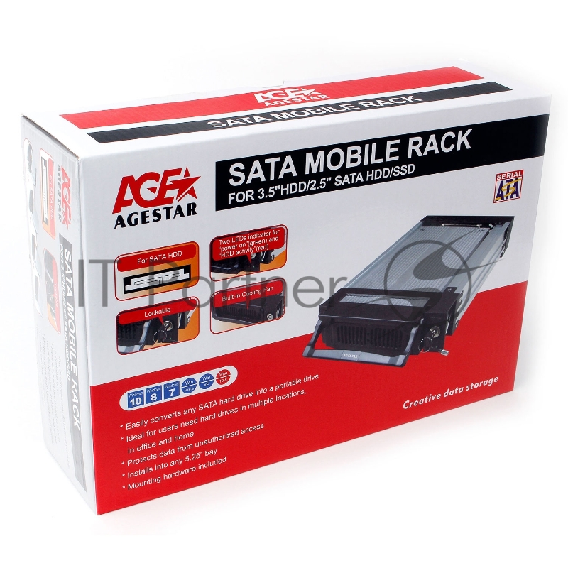 Салазки Mobile rack (), 3,5 SATA I/II/III AgeStar SR1A-K-1F (BLACK), алюминий+пластик