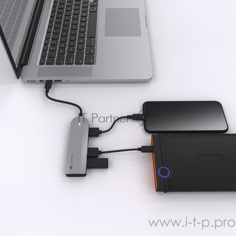 Ультрокомпактный Type-C USB 3.0 Хаб превратит 1 порт USB-C в четыре порта данных USB 3.0 со скоростью передачи данных до 5 Гбит / с.