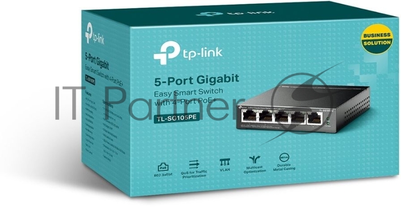 Коммутатор 5-Port Gigabit Easy Smart Switch with 4-Port PoE+, metal case, desktop mount, PoE budget 65W, support 802.1q VLAN, QoS, Port Isolation, Loop Prevention, IGMP, PoE Extend mode, easy management via Web UI and Easy Smart Utility.