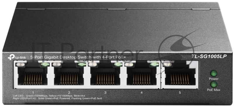 Коммутатор 8-Port 10/100Mbps Unmanaged Switch with 4-Port PoE, metal case, desktop mount, PoE budget 41W.
