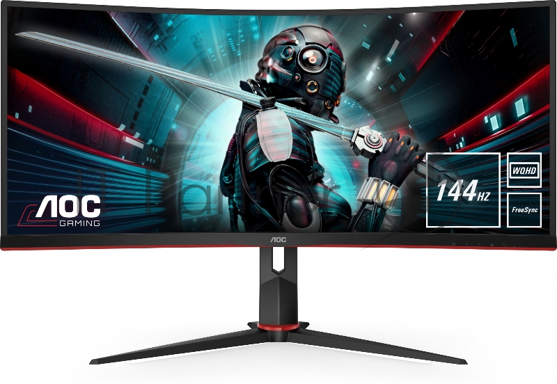 МОНИТОР 34 AOC CU34G2X Black-Red (VA, изогнутый, 3440x1440, 144Hz, 1 ms, 178°/178°, 300 cd/m, 80M:1, +2xHDMI 2.0, +Disp