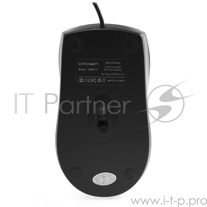 Мышь CROWN CMM-31 (Black) (3 кнопки 1000DPI Длина провода: 1.3м USB Soft-touch пластик ,Plug & Play)