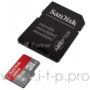 Карта памяти 16ГБ SanDisk Ultra SDSQUNS-016G-GN3MA microSD HC UHS-I Class10 + адаптер