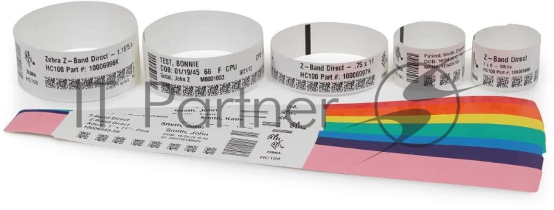 Zebra Wristband, Polypropylene, 25.4x279.4mm DT, Z-Band Direct, Coated, Permanent Adhesive, 25.4mm core, 200/roll, 6/box