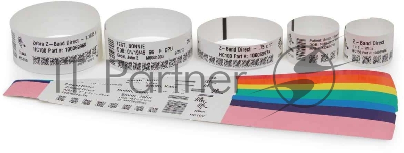 Zebra Wristband, Polypropylene, 25.4x279.4mm DT, Z-Band Direct, Coated, Permanent Adhesive, 25.4mm core, 200/roll, 6/box
