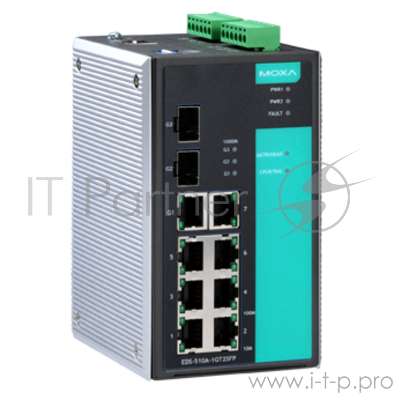 Промышленный 10-портовый управляемый коммутатор: 7 портов 10/100 BaseT Ethernet, 1 х 10/100/1000 BaseT Ethernet, 2 x Gigabit SFP