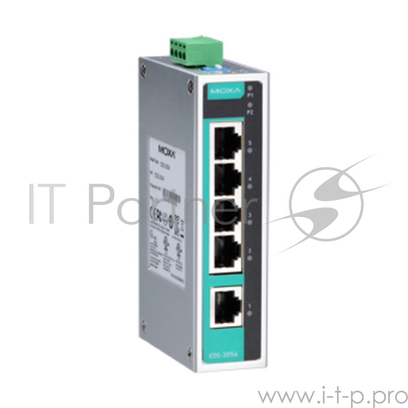 Промышленный 5-портовый неуправляемый коммутатор 10/100 BaseT(X) Ethernet, в металлическом корпусе, резервируемое питание, -10...+60C