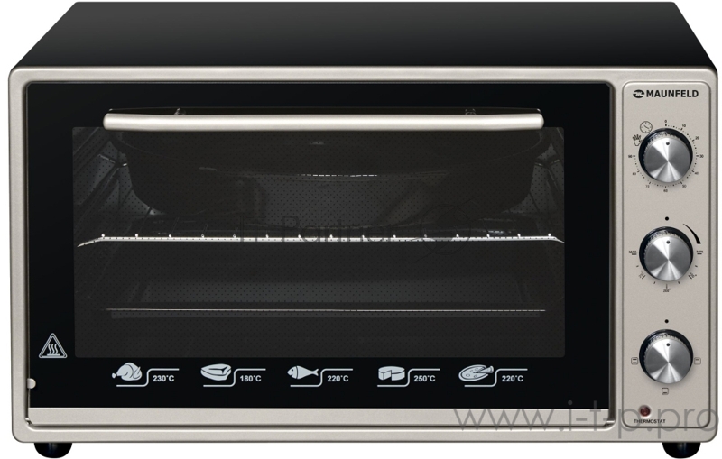 Мини-печь MAUNFELD CEMOB.363.S1 Мини-печь MAUNFELD CEMOB.363.S1/ Электрическая мини-печь, 50см, 1300 Вт, механический программатор, решетка для гриля, прямоугольный противень, круглый противень , нержавеющая сталь