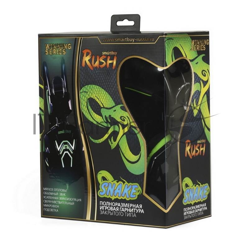 Игровая гарнитура RUSH COBRA, динамики 40мм, велюровые амбушюры, черн/зеленая (SBHG-1200)