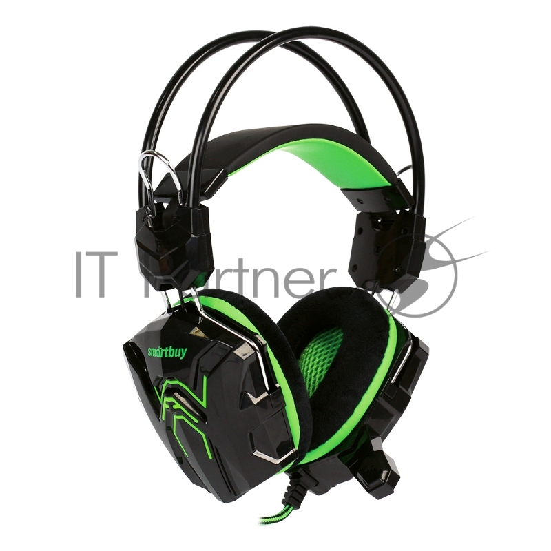 Игровая гарнитура RUSH COBRA, динамики 40мм, велюровые амбушюры, черн/зеленая (SBHG-1200)