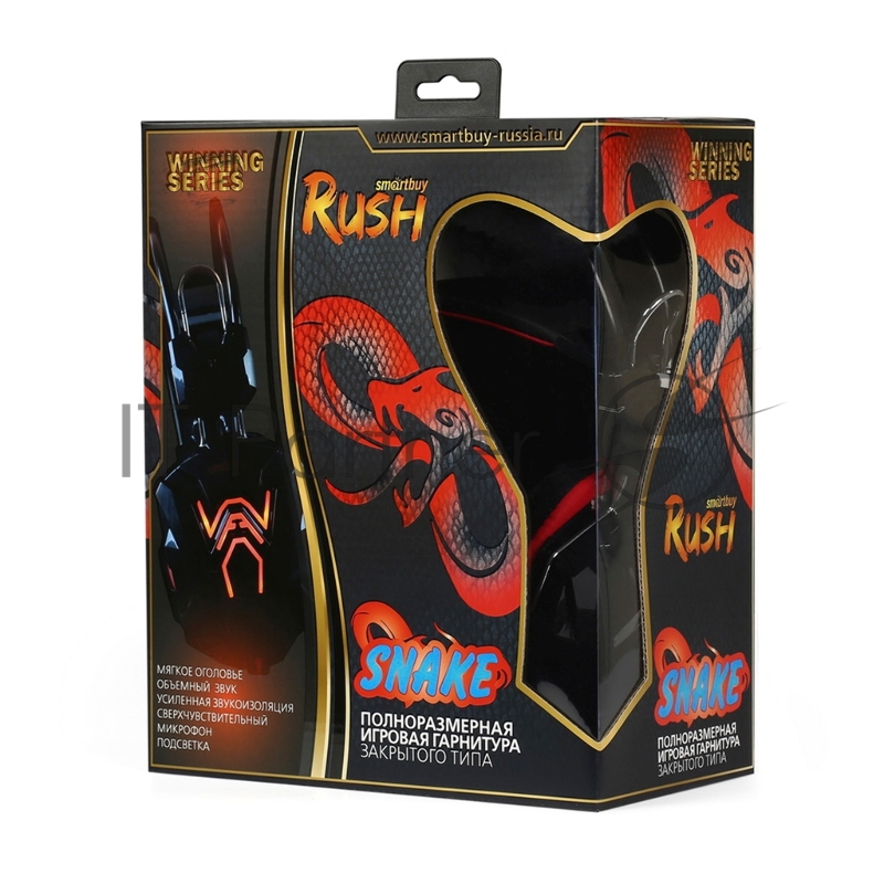 Игровая гарнитура RUSH COBRA, динамики 40мм, велюровые амбушюры, черн/красн (SBHG-1300)