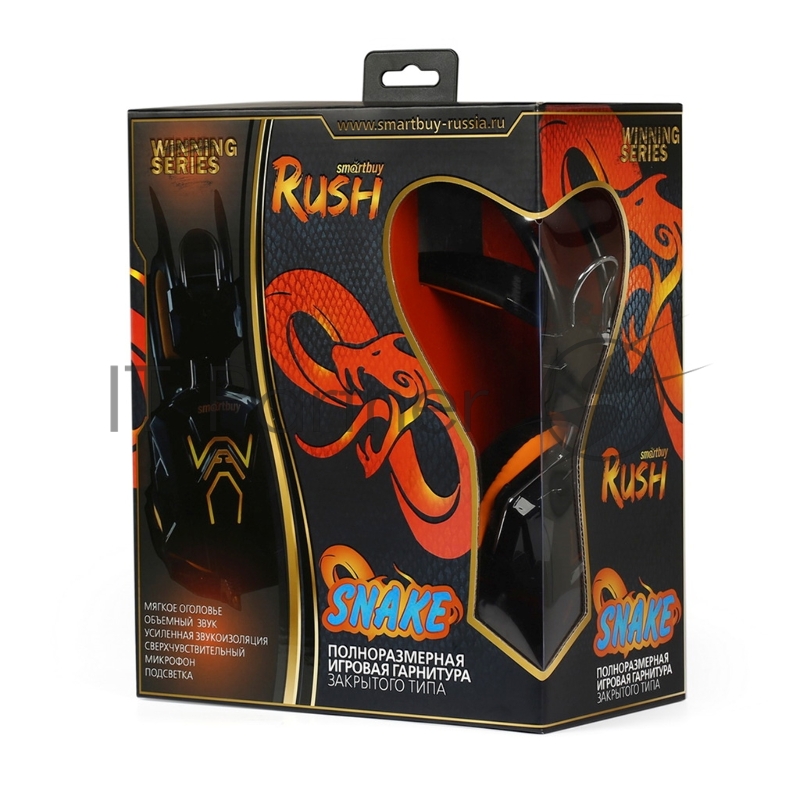 Игровая гарнитура RUSH COBRA, динамики 40мм, велюровые амбушюры, черн/оранж (SBHG-1100)