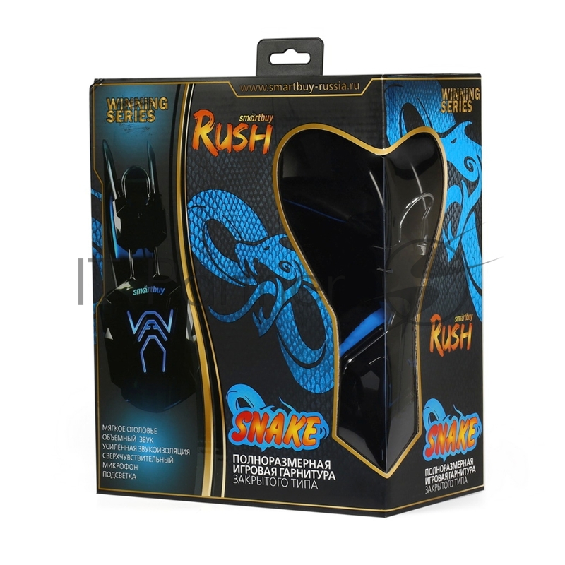 Игровая гарнитура RUSH COBRA, динамики 40мм, велюровые амбушюры, черн/синяя (SBHG-1000)