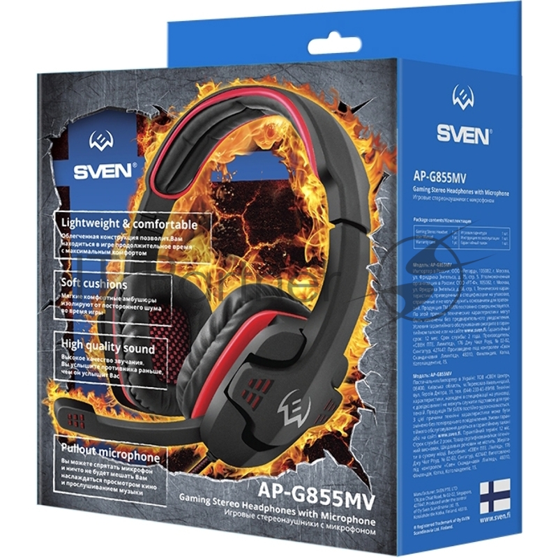 Гарнитура SVEN AP-G855MV, черный-красный 2.2 m, 3.5 jack