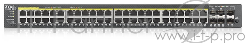 Гибридный L2 коммутатор PoE+ Zyxel NebulaFlex Pro GS2210-50HP, rack 19, 44xGE PoE+, 4xCombo (SFP/RJ-45 PoE+), 2xSFP, бюджет PoE 375 Вт, автономное/облачное управление