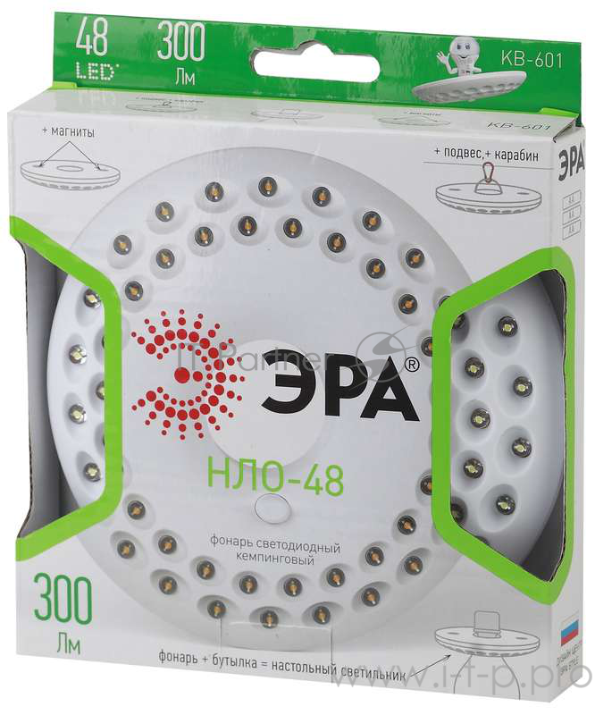Фонари ЭРА Б0029178 Кемпинговый фонарь КВ-601 {48 светодиодов, карабин, ударопрочный пластик, 3xAA в комплект не входят}