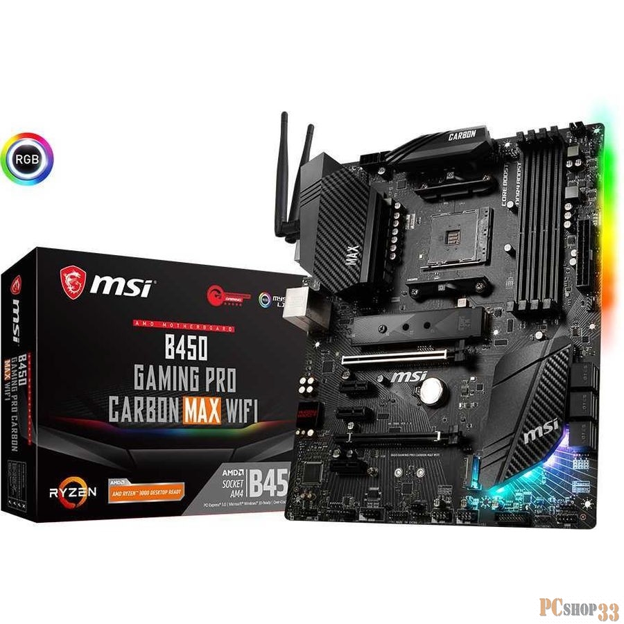 Материнская плата MSI B450 GAMING PRO CARBON MAX WIFI Soc-AM4 AMD B450 4xDDR4 ATX AC`97 8ch(7.1) GbLAN RAID+DVI+DP