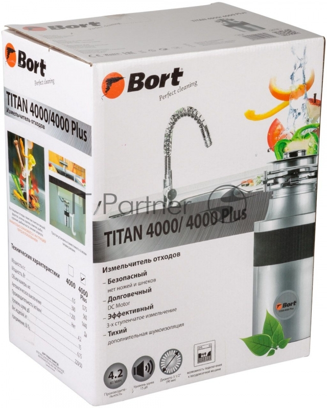 Измельчитель пищевых отходов Bort TITAN 4000 Plus (91275776)Число ступеней измельчения 3 Система шумоизоляции Да Мощность 560 Вт Объем камеры 1400 мл Материал камеры Нержавеющая сталь Система защиты от перегрузки и заклинивания Скорость холостого