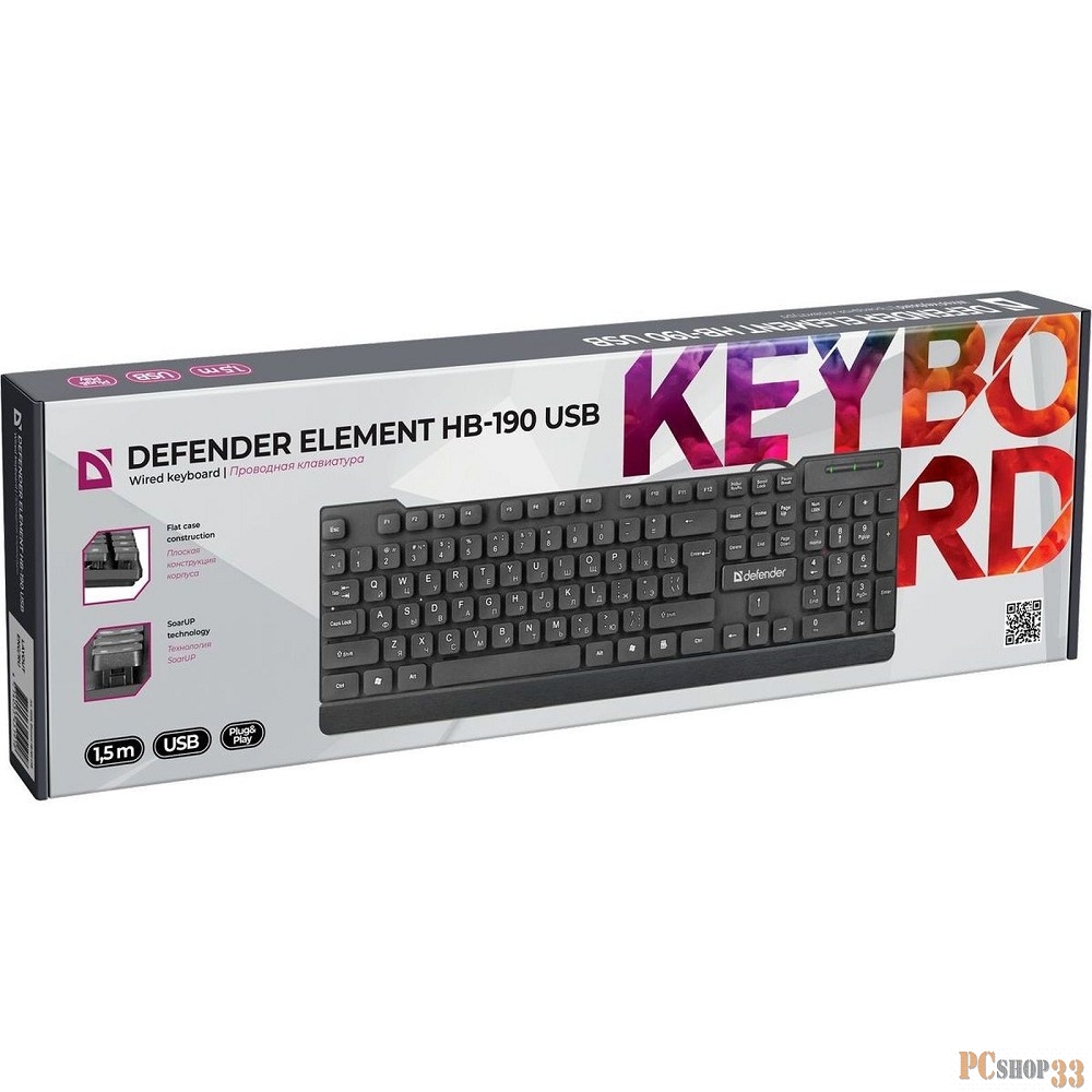 Клавиатура USB ELEMENT HB-190 RU BLACK 45191 DEFENDER