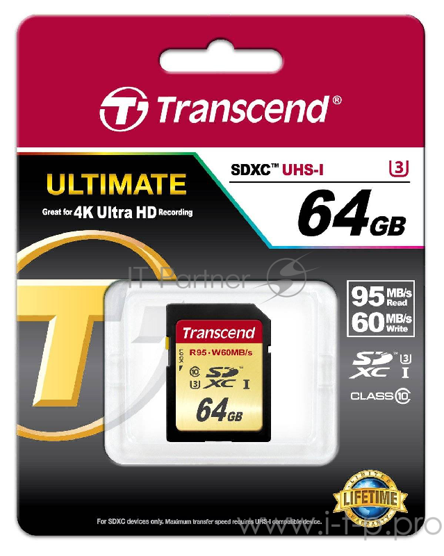 Карта памяти 64ГБ Transcend TS64GSDU3 SecureDigital XC UHS-I Class10