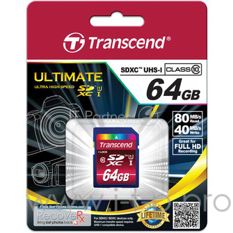 Карта памяти 64ГБ Transcend TS64GSDXC10U1 SecureDigital XC UHS-I Class10