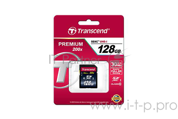 Карта памяти 128ГБ Transcend TS128GSDXC10 SecureDigital XC Class10