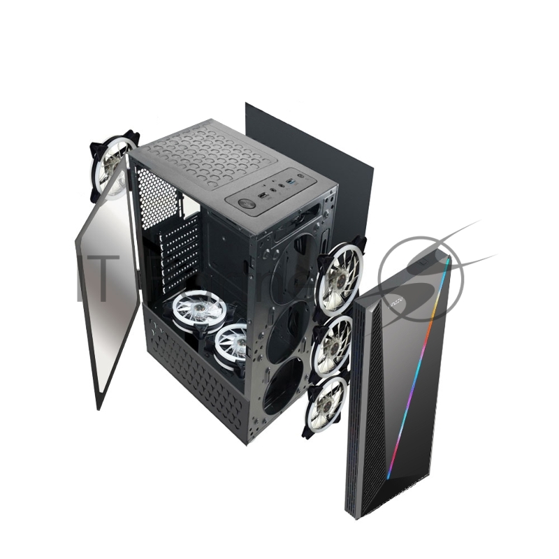 Корпус Ginzzu SL200 FAN Rear 12CM LED 1*USB 3.0,1*USB 2.0,AU Window w/o PSU