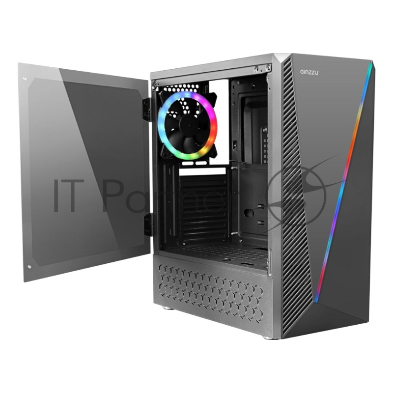 Корпус Ginzzu SL200 FAN Rear 12CM LED 1*USB 3.0,1*USB 2.0,AU Window w/o PSU