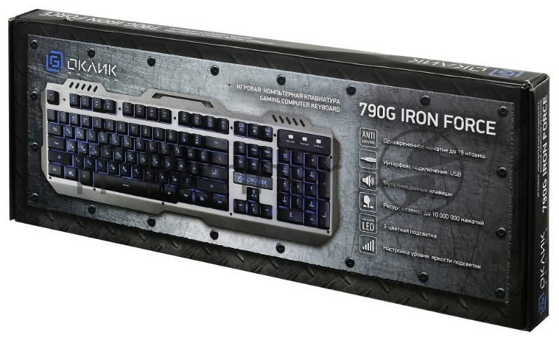 Клавиатура Oklick 790G IRON FORCE темно-серый/черный USB Multimedia LED