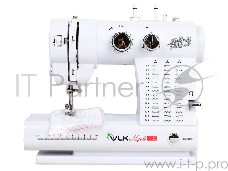 швейная машина VLK NAPOLI 2700 белый Напряжение: 220 В, Частота: 50 Гц, Размеры без упаковки: 21.4*13.4*25.3 см Вес нетто: 2.75 кг, Цвет: белый, 42 вида строчки, в том числе обработка петли для пуговицы, Автоматическая намотка нити, Обработка петель