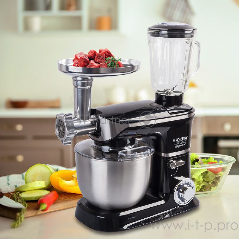 Кухонный процессор Endever Sigma-48 3 в 1 (миксер, мясорубка,блендер) мощн.1300 Вт, объем чаши 6,5 л, планетарная система смешивания, 6 скор. 2 шт/уп.