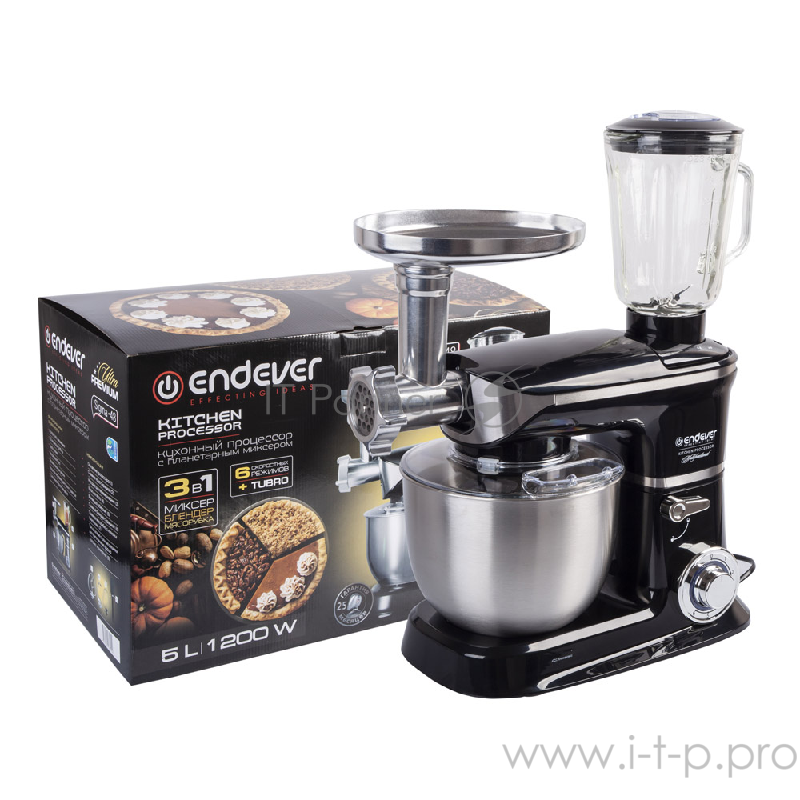 Кухонный процессор Endever Sigma-48 3 в 1 (миксер, мясорубка,блендер) мощн.1300 Вт, объем чаши 6,5 л, планетарная система смешивания, 6 скор. 2 шт/уп.