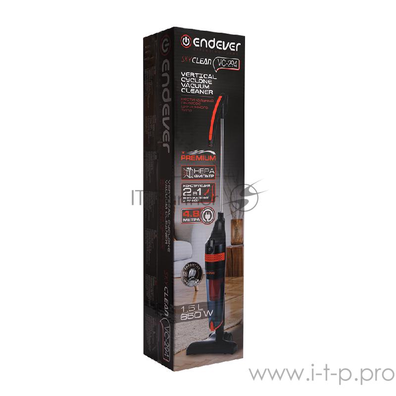 Вертикальный пылесос циклонного типа Endever SkyClean VC-294,черный/оранжевый, мощность 650 Вт,циклонная система фильтрации