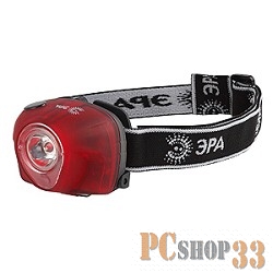 Фонари ЭРА Б0002249 Налобный фонарь G3W {3Вт светодиод + 3 красных светодиода, 4 режима работы, влагозащищенный корпус, коллиматор, 3хААА в комплект не входят}
