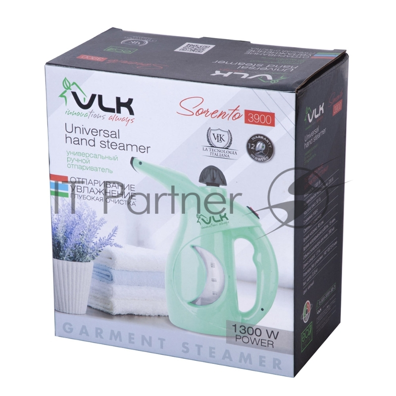 Отпариватель для одежды компактный VLK Sorento 3900, мятный, мощность 1300 Вт, производительность пара 30 г/мин, емкость 200 мл, 20 шт/уп
