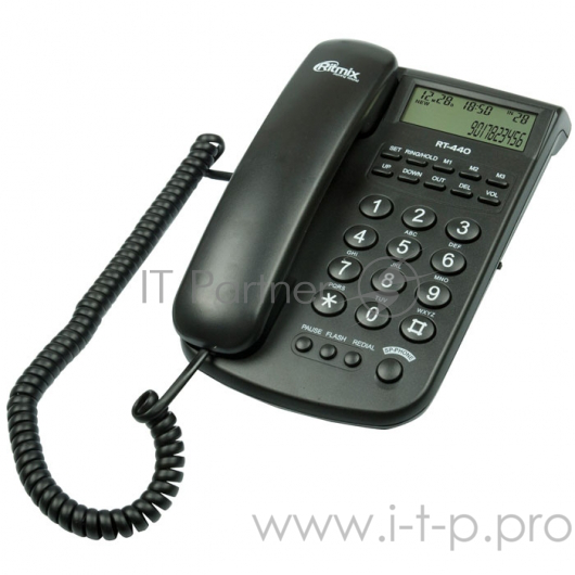 Телефон RITMIX RT-440 black Телефон проводной дисп, Caller ID, повтор. набор, регулировка уровня громкости, световая индикац