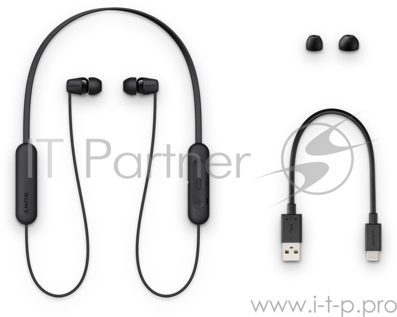 Гарнитура вкладыши Sony WI-C200 черный беспроводные bluetooth (нашейный держатель)