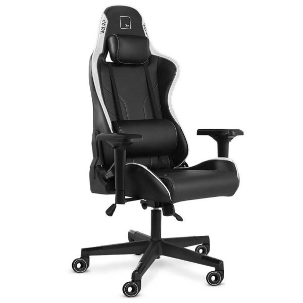 Игровое кресло WARP Xn чёрно-белое (экокожа, алькантара, регулируемый угол наклона, механизм качания)