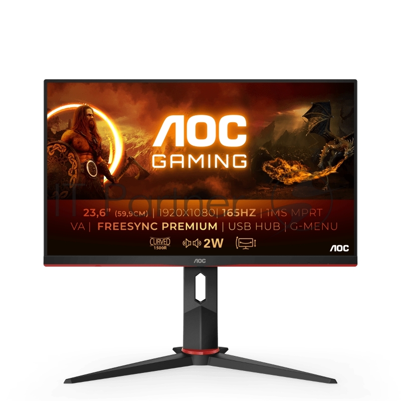 МОНИТОР 23.6 AOC C24G2U Black-Red с поворотом экрана (VA, изогнутый, 1920x1080, 165Hz, 1 ms, 178°/178°, 250 cd/m, 80M:1