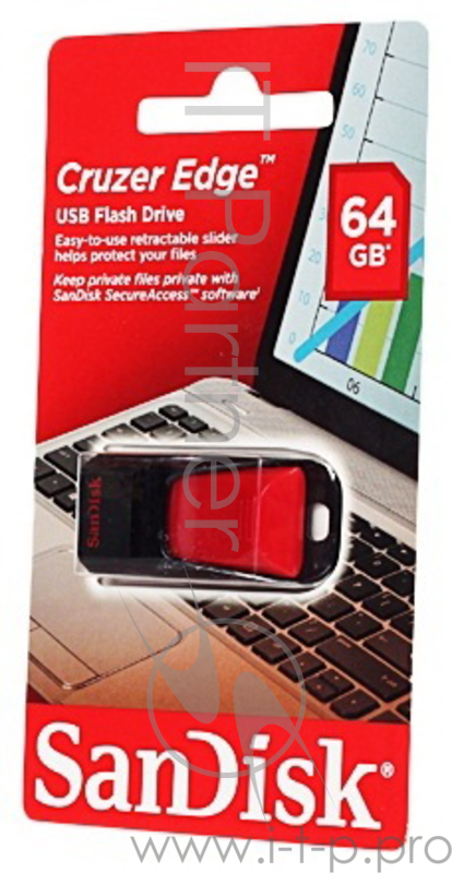 Накопитель USB flash 64ГБ SanDisk Cruzer Edge, черно-красный (USB2.0)