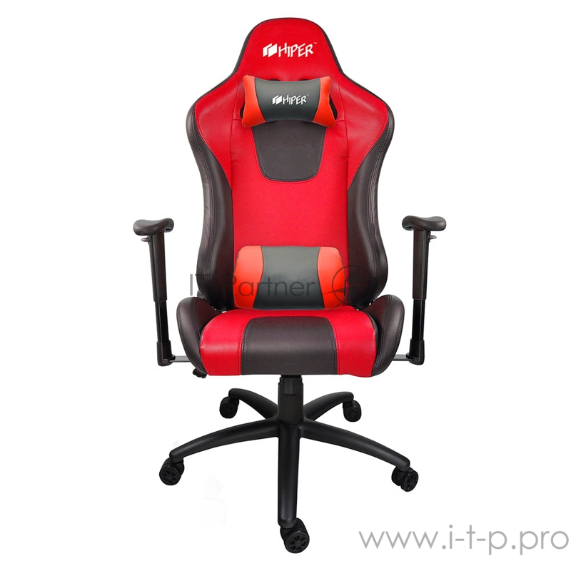 Игровое кресло HIPER HGS-104 чёрно-красное (кожа-PU, 2D подлокотник, газлифт класс 3, регулируемый угол наклона, механизм качания)